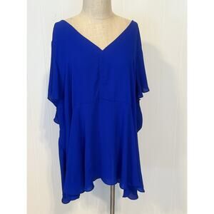 Torrid Tunic Top Womens 5 Royal Blue Flowy V Neck Flutter Sleeve Boho Blouse